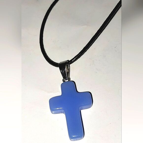 Blue Cross Pendant Necklace - Picture 2 of 4